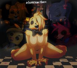 2d absurd_res ambiguous_gender animatronic anthro areola avian barefoot bedroom_eyes big_breasts biped bird black_eyes black_sclera bonnie_(fnaf) bow_ribbon bow_tie breast_squish breasts brown_bear bust_portrait canid canine checkered_floor chica_(fnaf) chicken classic_chica_(fnaf) claws dark_eyes digital_media_(artwork) dot_eyes feet female five_nights_at_freddy's fox foxy_(fnaf) freddy_(fnaf) full-length_portrait fur furry galliform gallus_(genus) genitals glowing glowing_eyes golden_freddy_(fnaf) group hair hair_over_eye half-closed_eyes hi_res jaynatorburudragon lagomorph lipstick looking_at_viewer machine makeup mammal narrowed_eyes nipples nude one_eye_obstructed open_mouth phasianid portrait pussy robot rule_63 scottgames seductive sitting smile solo squish teeth thick_thighs ursid ursine video_game_character video_games wide_hips yellow_body yellow_fur