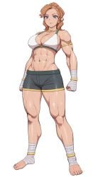 1girls abs blue_eyes breasts brown_hair female_only looking_at_viewer lvl lvl_(sentrythe2310) muscular_female nio_(lvl) original short_hair workout_clothes