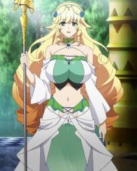 1girls blonde_hair green_eyes huge_breasts long_hair madan_no_ou_to_vanadis pale-skinned_female screencap smiling sofya_obertas