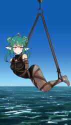 bondage finana_ryugu finana_ryugu_(2nd_costume) fish_girl fishnets green_hair nijisanji nijisanji_en nipples_visible_through_clothing see-through_clothing virtual_youtuber