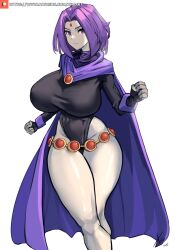 1girls alternate_body_type alternate_breast_size artist_name big_breasts breasts cape clothed clothed_female dc dc_comics eyelashes female female_focus female_only fingerless_gloves huge_breasts large_breasts pale-skinned_female pale_skin pose posing purple_eyes purple_hair rachel_roth raven_(dc) shiny_skin short_hair sleeves solo solo_female solo_focus teen_titans thick_thighs thin_waist tight_clothing voluptuous watermark wide_hips xhaart