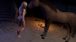 1girls 3d animal animal_genitalia animated duo duo_focus horse horsecock imminent_bestiality large_ass large_breasts large_penis light-skinned_female light_skin sound sound_effects tagme thick_thighs video wide_hips