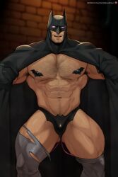 1boy abs armpit_hair bara batman batman_(series) black_cape black_male_underwear bodysuit bruce_wayne bulge cape chest_hair covered_nipples daydream daydreamerjim dc dc_comics drooling hypnosis large_pectorals leg_hair looking_at_viewer male_focus male_only male_underwear malesub mask mind_control muscular muscular_male navel navel_hair open_mouth patreon_username pectorals saliva sex_toy solo thick_thighs thighs thong torn_bodysuit torn_clothes underwear vibrator vibrator_under_clothes