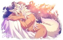 1boy abs beautiful_boy beautiful_hair blonde_hair crescentia cute_boy dark-skinned_male dark_skin deltoids flower_in_hair fluffy_ears fluffy_hair fluffy_tail inner_ear_fluff jackal_boy jackal_ears jackal_tail kemonomimi muscles muscular muscular_arms muscular_booty muscular_forearms muscular_legs muscular_male muscular_thighs naked original pretty_boy serratus sethos_(deathblight) sexy_boy sleeping sleeping_on_tummy sleepy_boy solo_male thick_eyebrows thick_lips thick_thighs