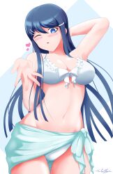 1girls absurd_res arm_behind_head armpits big_breasts bikini blowing_kiss blue_eyes blue_hair blush busty cleavage commission danganronpa danganronpa:_trigger_happy_havoc female female_only hourglass_figure huge_breasts large_breasts looking_at_viewer maizono_sayaka navel neolink077 one_eye_closed pose sarong solo solo_female straight_hair voluptuous voluptuous_female white_bikini wink