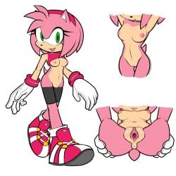 amy_rose anthro anus ass blush breasts clitoris clitoris_slip clothing erect_clitoris erect_nipples female fixink fur furry furry_only green_eyes hedgehog hi_res highres hourglass_figure legs_up mario_and_sonic_at_the_olympic_games medium_breasts naked nude pink_fur presenting_anus presenting_pussy puffy_pussy pussy sega shirt shirt_lift shorts shorts_down slim slim_waist sonic_(series) sonic_team sportswear tail teenage_girl teenager white_background young