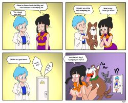 4_panel_comic ? ahe_gao all_four bestiality black_hair blue_eyes blue_hair botbot breasts brown_body brown_fur bulma_briefs bulma_briefs_(beginnings_of_dragon_ball_z) canid canine canis chichi clothed clothing collar comic dialogue doggy_style domestic_dog door dragon_ball dragon_ball_z duo english_text exclamation_point female female_penetrated feral feral_penetrating feral_penetrating_female feral_penetrating_human from_behind_position fucked_silly fur green_collar hair hi_res human human_on_feral human_penetrated humor interspecies looking_pleasured male male/female male_penetrating male_penetrating_female mammal nipples nude open_mouth open_smile penetration sequence sex smile speech_bubble tail_motion tailwag text white_body white_skin zoophilia