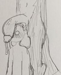 anthro balls big_balls big_penis blush blush_lines bodily_fluids canid canine canis cum cum_drip dripping duo faceless_character female genital_fluids genitals graphite_(artwork) hi_res hoodieguy huge_cock human male male/female mammal pencil_(artwork) penis penis_on_face penis_on_head traditional_media_(artwork) wolf