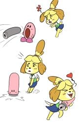 accessory animal_crossing anthro big_dildo canid canine canis clothed clothing dildo dildo_in_mouth domestic_dog duo female fur hair_accessory happy_harvey heart hi_res holding_object imminent_masturbation imminent_sex inanimate_transformation isabelle_(animal_crossing) kirby kirby_(series) kirby_and_the_forgotten_land kirby_dildo male mammal mouthful mouthful_mode nintendo phone_drawing pink_body running sex_toy sex_toy_in_mouth sex_toy_insertion shirt sucking topwear transformation vest vibrator video_games waddling_head yellow_body yellow_fur