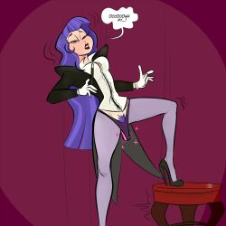 busty cleavage dc dc_comics dc_super_hero_girls female female_focus female_only hourglass_figure long_hair pantyhose purple_hair speech_bubble straight_hair vlado wide_hips zatanna zee_zatara