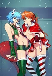 2girls asuka_langley_sohryu balllicka blowjob blue_eyes blue_hair booty_shorts breasts candy_cane capelet christmas christmas_outfit clothing drool drooling female female_only human lesbian light-skinned_female light_skin long_hair looking_at_viewer mistletoe multiple_girls neon_genesis_evangelion no_bra no_panties no_panties_under_skirt nopan nude nude_female optionaltypo oral orange_hair pale-skinned_female pale_skin partially_clothed pubic_hair pussy red_eyes red_hair rei_ayanami short_hair short_skirt shorts skirt skirt_lift small_breasts stockings striped_legwear sucking thighhighs underboob yuri