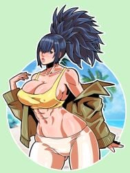 1girls beach busty female female_focus female_only hourglass_figure king_of_fighters leona_heidern palm_tree pinup pinup_pose pose posing pululon snk solo tagme wide_hips