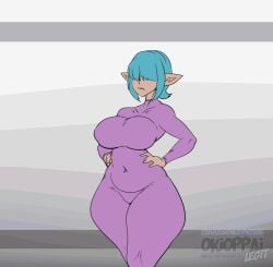 1girls alternate_breast_size animated big_breasts blue_hair bodysuit bouncing_breasts breast_expansion breast_growth breasts breasts_bigger_than_head clothed clothes clothing covered_navel covered_nipples elf_ears enormous_breasts erect_nipples female female_only frame_by_frame fully_clothed gigantic_breasts hair hair_over_eyes hidden_eyes hips hourglass_figure huge_breasts humanoid hyper hyper_breasts inflation jiggle large_breasts massive_breasts nipple_bulge okioppai pointy_ears sachi_(red_brachy) short_hair smooth_animation solo solo_female standing straight tan_skin thick thick_thighs thighs voluptuous wide_hips