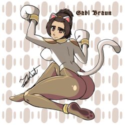 1girls ass attack_on_titan catgirl female gabi_braun leotard pantyhose shingeki_no_kyojin solo solo_female zeusart