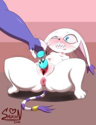 absurd_res anthro anus bandai_namco breasts digimon digimon_(species) female female_urethral_insertion fur gatomon genitals hi_res penetration purple_body purple_fur pussy saurian_(artist) sex_toy small_breasts spread_legs spreading thick_thighs urethral urethral_insertion urethral_penetration urethral_plug