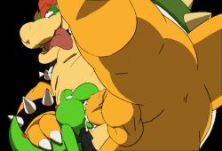 anthro balls beard belly big_dom_small_sub bodily_fluids bowser cum cum_in_mouth dinosaur dragon duo erection eto1212 facial_hair fellatio genital_fluids genitals green_yoshi koopa male male/male male_only mammal mario_(series) nintendo open_mouth oral overweight overweight_male penis protagonistsub_antagonistdom reptile scalie small_sub_big_dom video_games yoshi