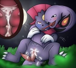 2_penises animal_genitalia animal_penis arbok asphyxiation blush bodily_fluids breath_play coiling cum cum_drip cum_in_pussy cum_in_uterus cum_inside cum_on_penis detailed_background diphallia diphallism dominant dominant_male dripping duo ejaculation erection eye_roll fangs female female_penetrated feral french_kissing genital_fluids genitals grass hemipenes hi_res internal kissing light looking_pleasured male male/female male_penetrating male_penetrating_female mammal moon moonlight multi_genitalia multi_penis mustelid narrowed_eyes nintendo open_mouth outside outside_sex penetration penis plant pokémon_(species) pokemon pussy reptile restrained scalie sex snake story story_in_description strangling tapering_penis tongue umbry00 uterus vaginal_penetration video_games weavile