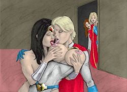 4girls alternate_version_available big_breasts breasts colored dc dc_comics female female_only fred_sadek justice_league kara_danvers kara_zor-el kara_zor-l karen_starr large_breasts licking_nipples mary_marvel multiple_girls nipples power_girl shazam_(series) supergirl superman_(series) voyeur wonder_woman wonder_woman_(series) yuri