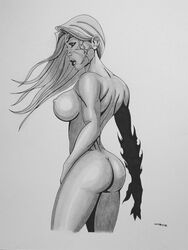 ass breasts eso2001 female female_only human monochrome sara_pezzini side_view solo standing tagme witchblade