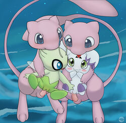 2boys 2girls celebi crossover cub culumon digimon digimon_(species) digimon_tamers female male mew nintendo pokémon_(species) pokemon pokemon_(species) straight_hair tricksta