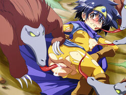 1girls after_sex ass blush breasts brown_eyes censored clothed_sex clothing cum cum_in_pussy cum_inside cunnilingus dragon_quest dragon_quest_iii erect_nipples erect_nipples_under_clothes female flat_chest from_behind gloves heroine heroine_(dq3) interspecies legs_together long_tongue mosaic_censoring nipples oral_sex penetration pussy rape reverse_forced_oral roto short_hair small_breasts tears tongue torn_clothes tsuna_(al_dente) vaginal_penetration zoophilia