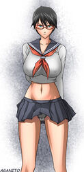 1girls agasan black_hair bleach breasts female female_only glasses large_breasts lisa_yadomaru panties school_uniform schoolgirl solo underwear uniform yadoumaru_lisa