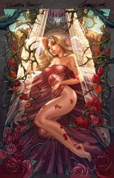 2009 ass blonde_hair breasts briar_rose closed_eyes fairy_tales female flower grimms'_fairy_tales nipples original public_domain rose rose_petals sleeping sleeping_beauty_(grimm) solo tiara