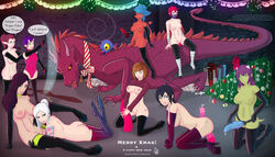 6+girls 9girls anal_insertion arm_wraps ass black_hair blue_eyes blue_hair breasts choker christmas christmas_tree clothing demon demon_girl dildo dragon dtenshi earrings elbow_gloves elf female gloves green_eyes green_skin hair_bun high_heels horns howler_(owler) insertion kneeling large_breasts latex leg_wraps leotard long_hair lube mask maya midriff mole monster multiple_boys multiple_girls myria_loussier nalica ninjakitty_(character) nipples on_stomach open_mouth original_character pink_hair pointy_ears ponytail purple_hair pussy rara_(character) red_eyes red_hair red_skin scar sex_toys shirt_lift short_hair sitting smile spade_tail spades standing stockings strapon striped striped_legwear sweater sweater_girl tail tattoo tentacle text thigh_boots thighhighs tied_hair toe_socks toes turtleneck weapon white_hair yuri