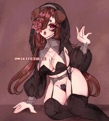 bandaid_on_pussy blood blood_on_face breasts dog_girl doggirl eye_covered garter_belt garter_belt_socks garter_straps mikifeuille nun nun_outfit original pointy_chin pupki slutty_nun slutty_outfit stockings thigh_highs thighhighs thighs veil