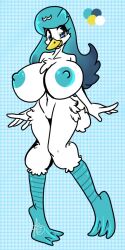 anthro bird breasts directorscar duck feathers female female hanging_breasts large_breasts long_hair nintendo nipples pokemon pokemon_sv quaxly solo wings