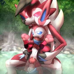 2boys anal anal_sex anthro anus autofellatio balls blush cum cum_in_ass cum_in_mouth cum_in_own_mouth cum_inside eparihser furry gay knot lycanroc male male/male male_only midnight_lycanroc oral penis pokemon pokemon_(species) risenne rozick sex sylveon teeth tullem yaoi