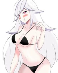 ayaka_zaphyr big_breasts bikini breasts embarrassed female female_focus frank_nsfw pointy_chin red_eyes thick_thighs thighs twitch twitter virtual_youtuber white_background white_body white_hair white_skin youtube youtube_hispanic