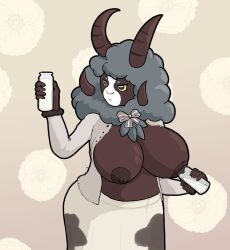 anthro baiwooluu big_breasts bullelewds dark_skin dubwool female fluffy horn horns milk milking pokemon pokemon_ss sheep