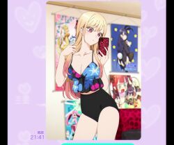 1girls big_breasts black_panties blonde_hair breasts female_only fingernails gyaru kitagawa_marin light-skinned_female light_skin long_fingernails long_legs poster_(decoration) red_eyes selfie smartphone solo_female sono_bisque_doll_wa_koi_wo_suru underwear voluptuous