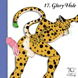 absurd_res anal anal_sex animal_genitalia animal_penis anthro balls bodily_fluids clothed clothing cum cum_in_ass cum_inside digital_media_(artwork) duo erection felid fur genital_fluids genitals glory_hole hair hi_res leopard male male/male male_penetrated male_penetrating male_penetrating_male mammal nude omithefox open_mouth pantherine penetration penis sex simple_background smile solo spots tongue tongue_out