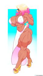 1girls abs athletic athletic_female big_breasts daphne_dress hair_over_one_eye high_heels mostly_clothed muscles muscular muscular_female original original_character revealing_clothes supersocks thick_thighs