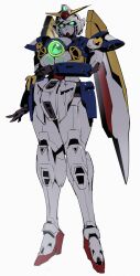 1girls 2022 breasts female glowing glowing_eyes gundam gundam_wing humanoid large_breasts looking_at_viewer machine mecha mobile_suit robot robot_girl solo white_background white_skin wing_gundam wings zhufun