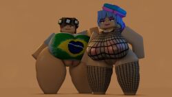 big_breasts big_thighs brazil brazilian cerena_(mega12) cores_(mega12) make_up mega12 minecraft net_stockings pussy pussy_lips shirt