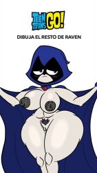 areolae belly big_breasts big_nipples big_thighs blush blushing bulge cape cartoon_network cloak curvy dc dc_comics digital_media_(artwork) goth hair hairy_pussy hips hood jewel knees naked nipple_bulge nipples nude nude_female pale_skin pubes pubic_hair purple_eyes rachel_roth raven_(dc) red_jewel revealing_breasts shaded smooth_skin spanish_text teen_titans teen_titans_go thiccgumbear vagina wide_hips