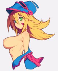 blonde_hair breasts dark_magician_girl duel_monster female green_eyes hat loose_clothes metata metata_tarou yu-gi-oh!