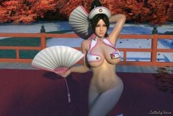 1girls 3d armpits brown_eyes brown_hair fans fatal_fury hourglass_figure king_of_fighters long_hair lullabysiren65 mai_shiranui nurse nurse_cap nurse_uniform ponytail snk thong voluptuous