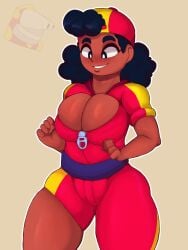 big_breasts big_butt black_hair blush boob_window brawl_stars jacksito_(artist) meg_(brawl_stars)