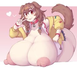 1girls alternate_breast_size ass big_ass big_butt blush breasts brown_hair butt collar dog_collar dog_ears dog_tail heart hololive huge_breasts hyper hyper_breasts inugami_korone jacket kittenboogers large_ass large_breasts looking_at_viewer nipples open_mouth open_smile simple_background smile solo solo_female tagme v_sign virtual_youtuber youtube youtuber