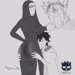 animated animated_gif ass asta_(black_clover) big_ass big_breasts big_butt black_clover clothed clothing cuckold female fully_clothed gif groping knelo_grasoso male male/female ntr nun nun's_habit older_female sister_lily_aquaria tagme younger_male yuno_grinbellior