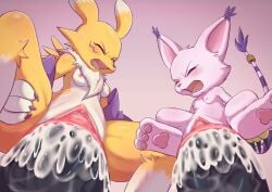 anthro bandai_namco blush bodily_fluids closed_eyes cum cum_in_pussy cum_inside digimon digimon_(species) digital_media_(artwork) duo_focus faceless_male female female_penetrated fingers gatomon genital_fluids genitals group hi_res male male/female male_penetrating male_penetrating_female open_mouth penetration penis pussy renamon sex shoru spread_legs spreading tailmon vaginal_penetration