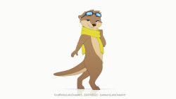 16:9 animal_genitalia animated anthro blue_eyes brown_body dancing eyewear eyewear_on_head fully_sheathed genitals gif hi_res letodoesart lutrine male male_only mammal mostly_nude mustelid penis scarf sheath short_playtime simple_background smile solo solo_male sunglasses sunglasses_on_head white_background widescreen