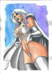 blue_eyes blue_lipstick cape corset curvy emma_frost g-string g-string_pull hourglass_figure huge_ass huge_breasts lingerie looking_at_viewer looking_down marvel marvel_comics navel panties panty_pull platinum_blonde_hair thighhighs thong thong_pull white_hair white_queen wide_hips x-men