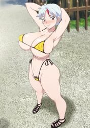 armpits big_breasts hairy_pussy higurashi_towa smirk spread_arms swimsuit thick_thighs yashahime:_princess_half-demon