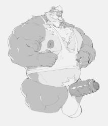 2022 5_fingers anthro balls bear beard belly big_balls big_muscles big_penis body_hair boner bottomless chest_hair clothed clothing erection eyewear facial_hair fingers foreskin genitals glasses greyscale hair hi_res huge_muscles humanoid_hands looking_at_viewer male male_focus male_only mammal mature_anthro mature_male monochrome moustache musclegut muscular muscular_anthro muscular_male nipples original original_character overweight overweight_anthro overweight_male partially_retracted_foreskin penis phosbara pubes richard_baer shirt solo tank_top thick_penis topwear ursid vein veiny_muscles veiny_penis