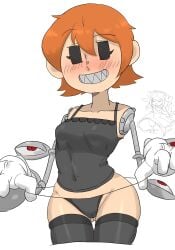 1girls ass bloody_marie blush breasts colored female looking_at_viewer mob_face painting_fish panties peacock_(skullgirls) sharp_teeth skullgirls thighhighs undressing wide_hips